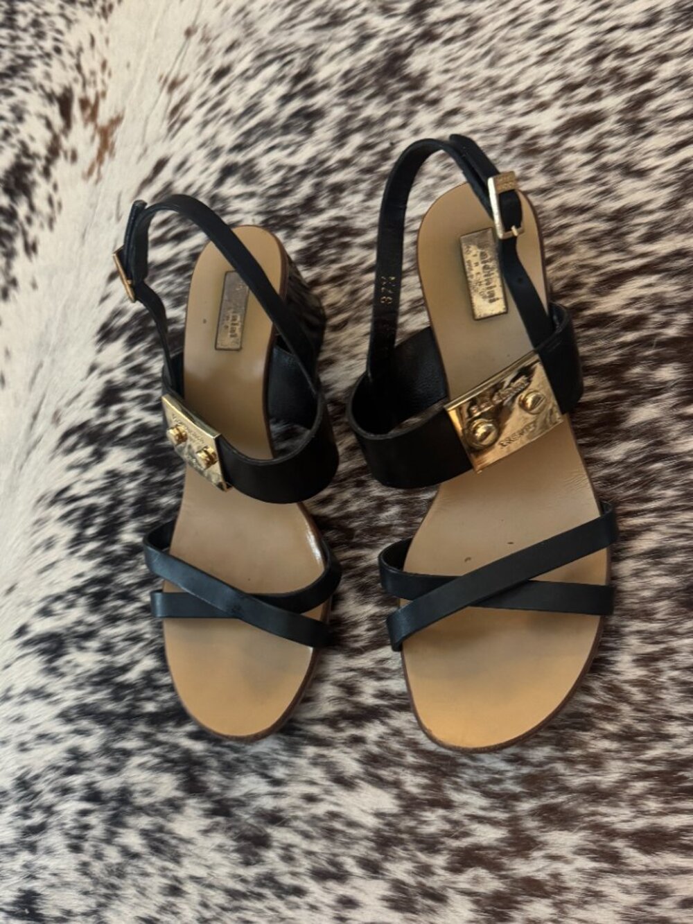 Baldinini Black Leather Block Heel Ankle Strap Sandals Size 7